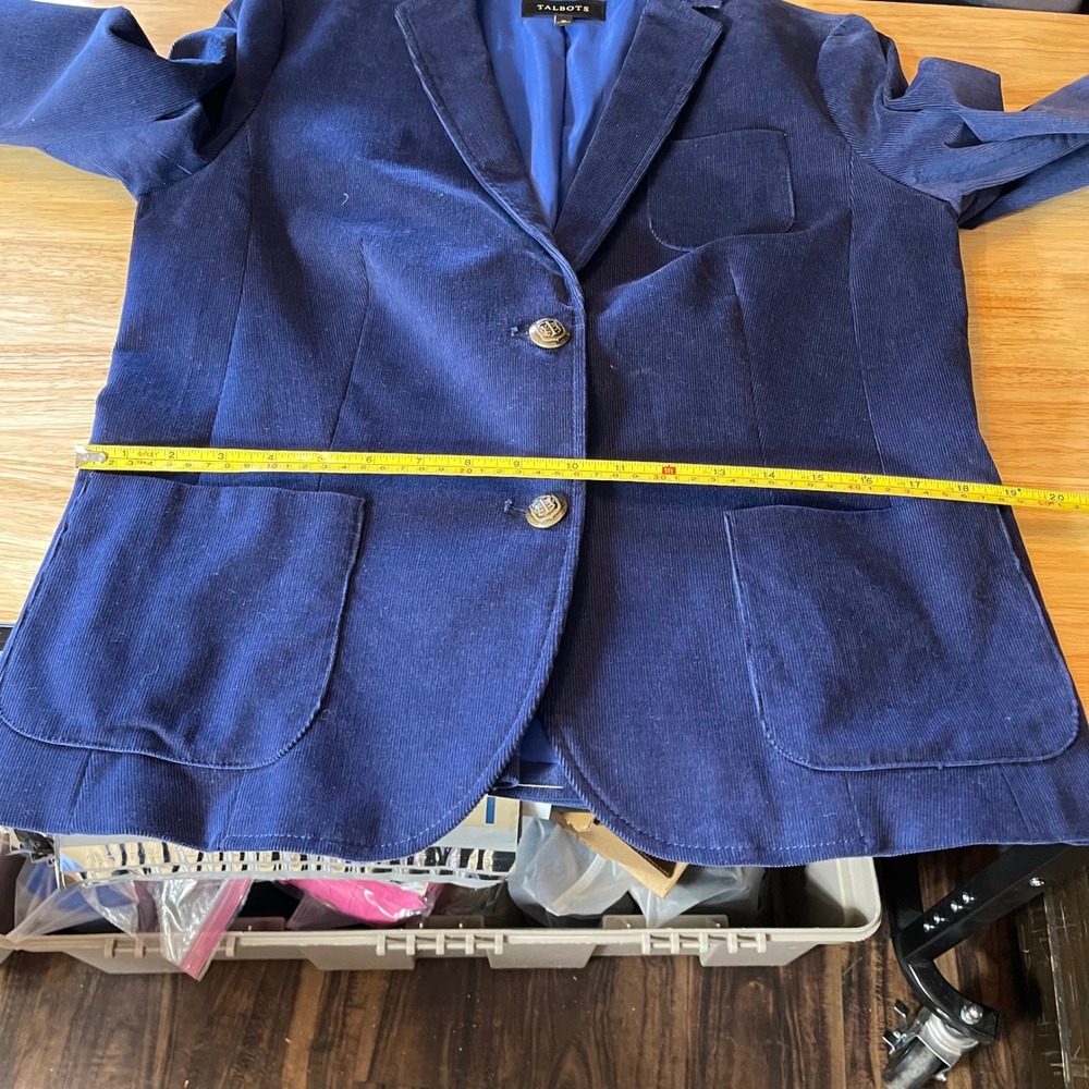 Talbots Womens Blue Corduroy Blazer Jacket Crest Buttons Size 10 ID245 - Picture 8 of 10